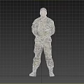 Military Man in Camouflage Uniform Wearing Cap with Hands Behind Back Against Grey Background