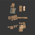 Wooden Crates and Pallets of Various Sizes Stacked in Storage Arrangement