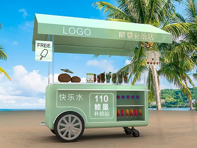 Beach Energy Supply Station Food Cart With Free Sign 3d model