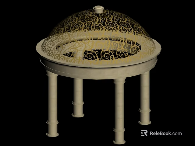 Decorative Dome Structure With Intricate Golden Patterns And White Columns 3d model