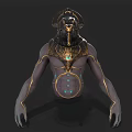 Mythical Jackal Headed Humanoid With Golden Accents Egyptian Design Muscular Torso And Blue Glowing Details