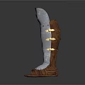 Ancient Metal Leg Armor with Silver Finish Gold Accents Leather Base and Intricate Carvings