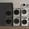 Modern Front Load Washing Machines In Gray White With Stackable Design And Storage Cabinets 3d model