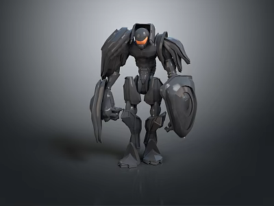 Smart Black Futuristic Robot Featuring Winged Armored Mechanical Structure Design 3d model