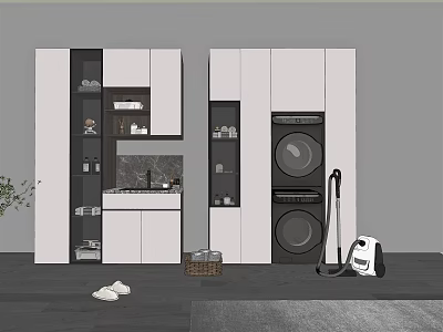 Modern Bathroom Cabinet Frame With White Storage Shelves And Glass Doors 3d model
