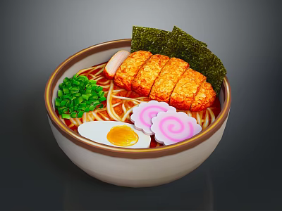 Pig Cutlet Ramen Bowl With Nori Green Onion And Soft Boiled Egg 3d model