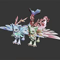 Game and Movie Fantasy Characters with Colorful Wings Horns and Flower Decorations