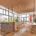 Skoder Restaurant Open Layout Interior With Dining Tables Wooden Floors Hanging Lights And Green Plants