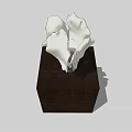 White Sculptural Flower Shaped Decorative Ornament Set With Dark Wooden Cube Base