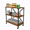 Commercial Mobile Multi Tier Shelving Unit With Wooden Shelves For Canned Goods