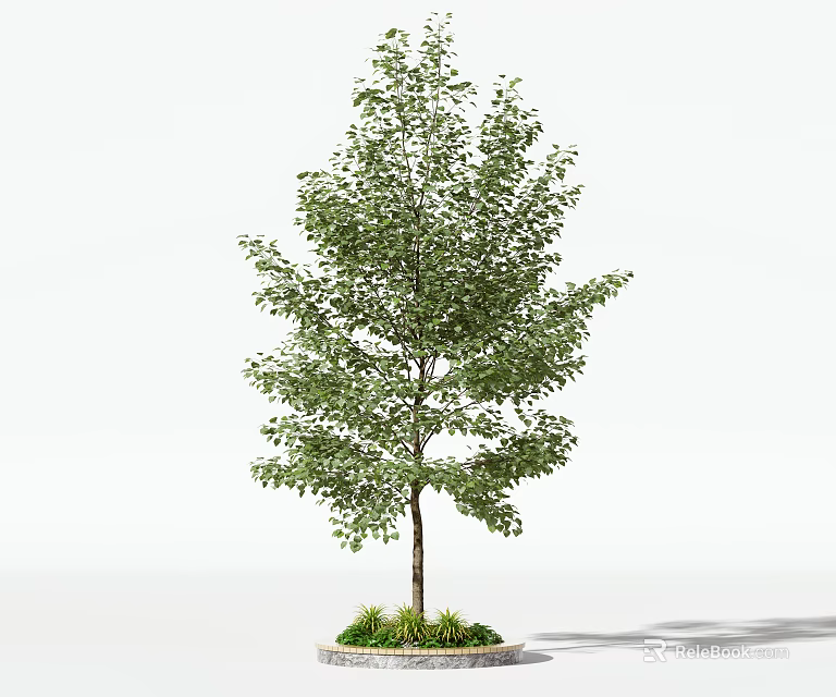 Lush Green Arbor With Dense Foliage And Brown Trunk In Potted Planter 3d model 