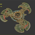 Ornate Multi Bladed Decorative Weapon With Colorful Metallic Blades And Circular Center