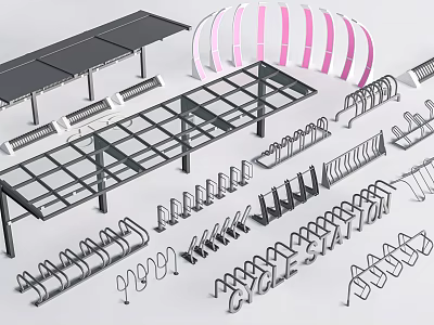 Outdoor Canopy With Various Metal Frame Designs And Colorful Striped Patterns 3d model