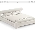 Modern Beige Double Bed With Rounded Frame Soft Mattress And Pillows 3d model