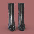 Black Leather High Heel Ankle Boots With Red Heels And Pointed Toe Zipper Design