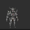 Armored Demon Warrior Character With Horned Helmet Red Eyes Red Gem And Silver Armor