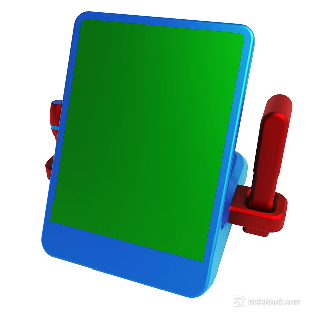 Blue Portable Smartphone With Green Screen Secured By Red Stand 3d model 