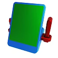 Blue Portable Smartphone With Green Screen Secured By Red Stand