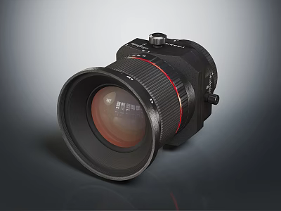 Professional Camera Lens with Black Body and Red Accent Ring for High Resolution Photography 3d model