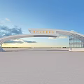 Modern Curved White Entrance Gate With Glass Elements And Arch Structure Design 3d model