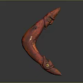 Red Curved Hand Carved Weapon With Carved Face And Eyes Details