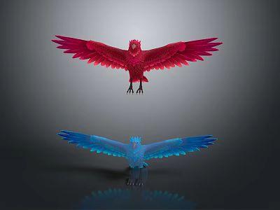 Flying Animals Colorful Red And Blue Birds With Spread Wings And Reflections 3d model Flying Animals Colorful Red And Blue Birds With Spread Wings And Reflections 3d model