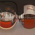 Modern Lushan Coffee Shop Interior With Orange Counter Green Plants And Warm Lighting
