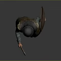 Traditional Attire Character Wearing Headscarf Standing With Spear And Shield On Grey Background