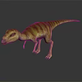 3D Rendered Dinosaur Model With Green Yellow Stripes And Tongue Sticking Out