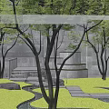 Modern Garden Landscape With Stone Steps Rocks Green Shrubs And Small Water Feature