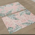 Pink Square Rugs With Green Tropical Leaf Pattern For Living Room Floor 3d model