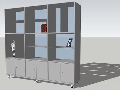 Modern Multi Compartment Bookcase with Open Shelves and Rolling Storage Cabinets for Books and Decor 3d model