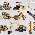 Road repair machinery bulldozer excavator construction machinery asphalt paver 3d model