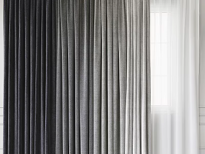 Elegant Pleated Curtains With Gray And White Textured Fabric For Window Interior Design 3d model