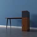 Modern Wooden Office Desk With Black Metal Legs And Storage Cabinet