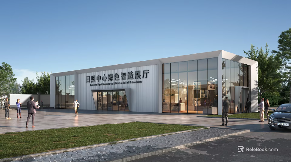 Rizhao Center Green Intelligent Manufacturing Exhibition Hall Modern Glass Facade Exterior Design 3d model 