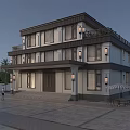 Two Story Detached Villa With Black Roof White Walls Balcony Front Steps And Outdoor Seating