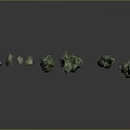 Green Stone Stacks With Various Heights Shapes On Smooth Black Surface And Reflections