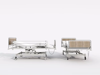 Modern Medical Beds With Adjustable Frames Mobile Wheels And Wooden Headboards 3d model