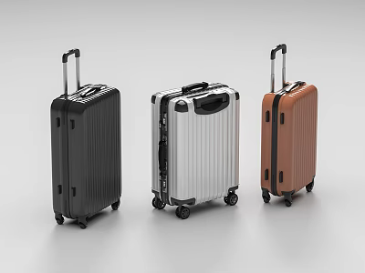 Three Colorful Suitcases With Telescopic Handles And Wheels 3d model