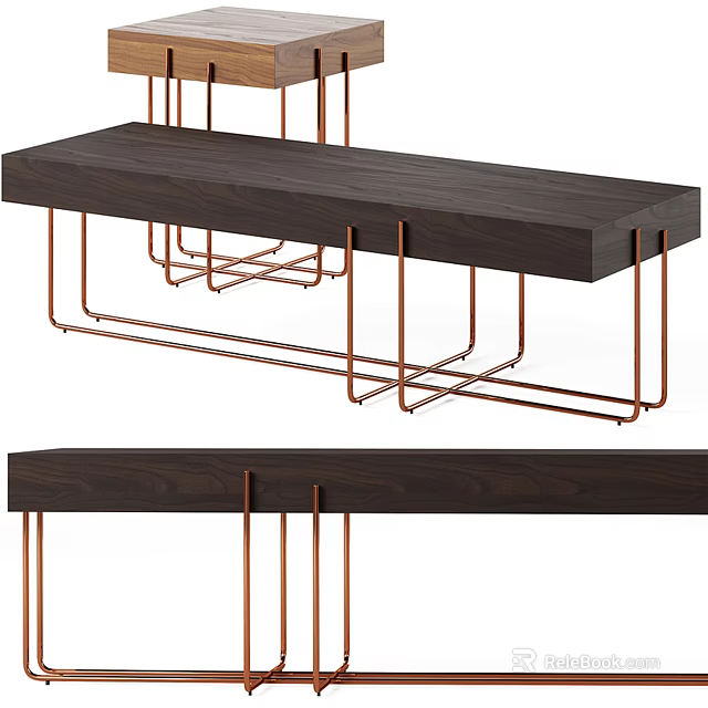 Modern Dark Wood Coffee Table With Sleek Metal Legs And Minimalist Design 3d model 