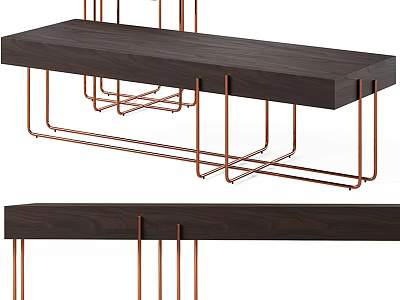 Modern Dark Wood Coffee Table With Sleek Metal Legs And Minimalist Design 3d model