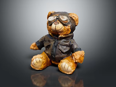Home Decor Furniture Accessory Brown Bear Pilot Figurine with Leather Jacket and Goggles 3d model