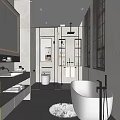 Luxurious Modern Bathroom Interior With Freestanding Bathtub Glass Shower And Marble Vanity