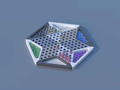 Hexagonal Board Game With Multicolored Chessmen And Perforated Design For Entertainment 3d model