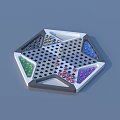 Hexagonal Board Game With Multicolored Chessmen And Perforated Design For Entertainment 3d model