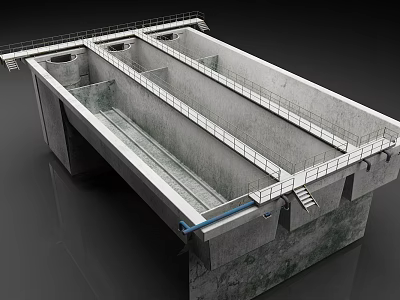 Concrete Water Tank Industrial Structure With Multiple Compartments Metal Railings And Staircase Access 3d model