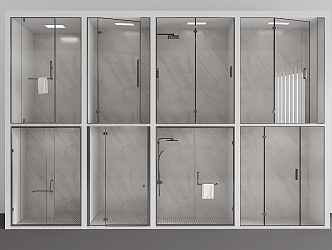 Modern shower room swing door sliding door narrow glass door shower glass partition 3d model