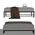 Modern Footstool With Patterned Cushion Brown Blanket Gray Seat And Black Frame 3d model