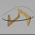 Modern Glass Top Coffee Table With Wooden Frame And Unique Curved Design